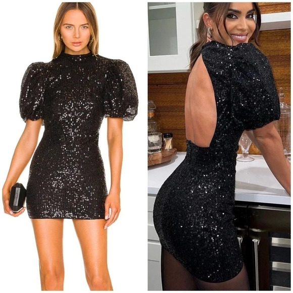 CAMILA COELHO Cassie Mini Glitter Black Dress SZ M - Picture 1 of 11
